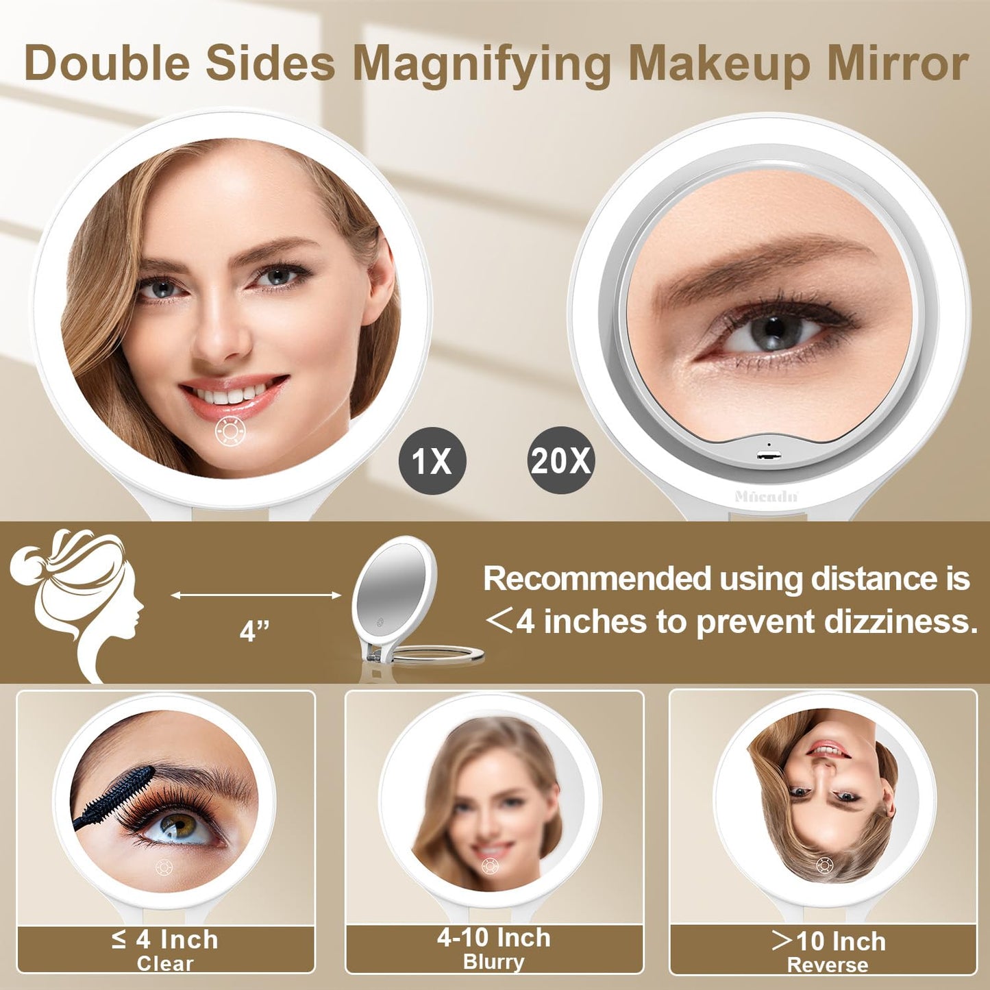 Mocado 1X/20X Magnifying Mirror with Light, Travel Makeup Mirror with Light