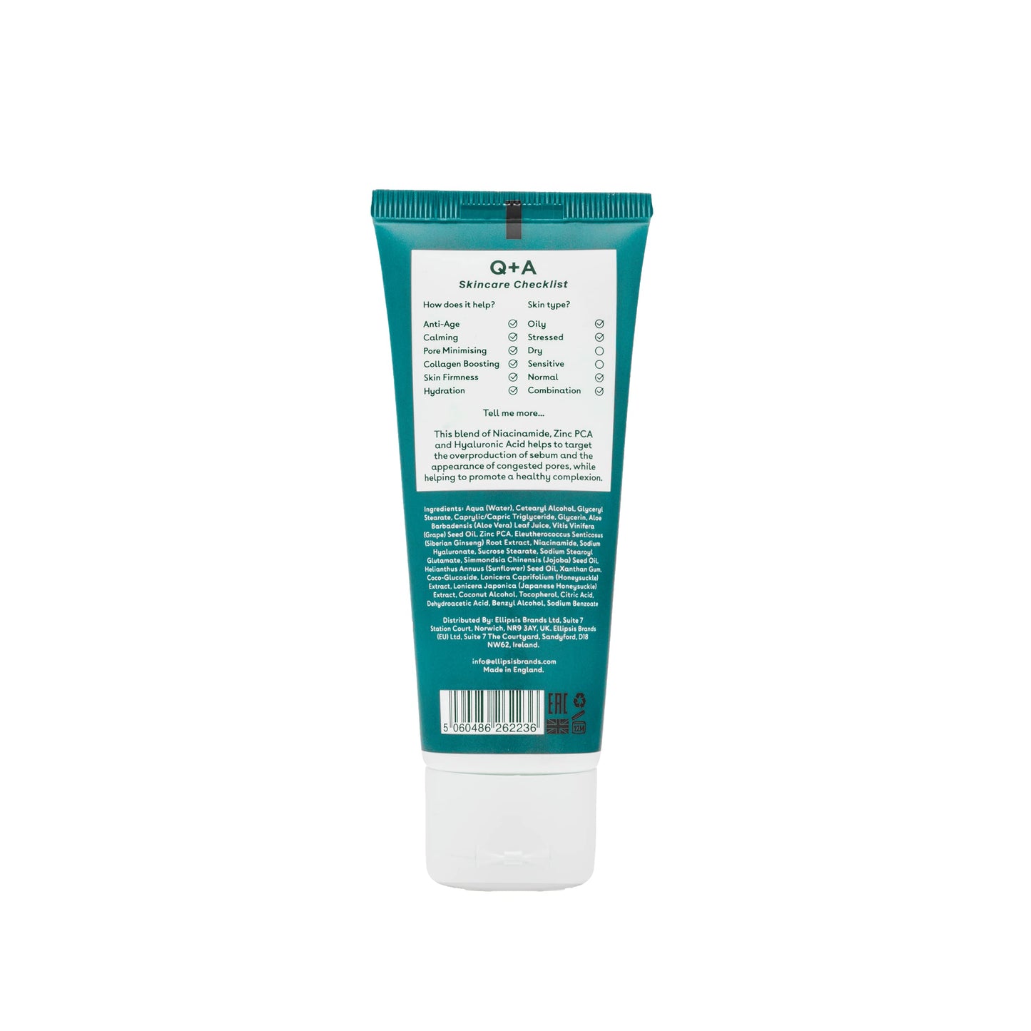 Q+A Zinc PCA Daily Moisturizer (75ml), Hydrating Moisturizer Face Cream for Oily and Blemish-Prone Skin, with Niacinamide and Ginseng, Oil Control and Pore Minimising, Fragrance Free Skincare