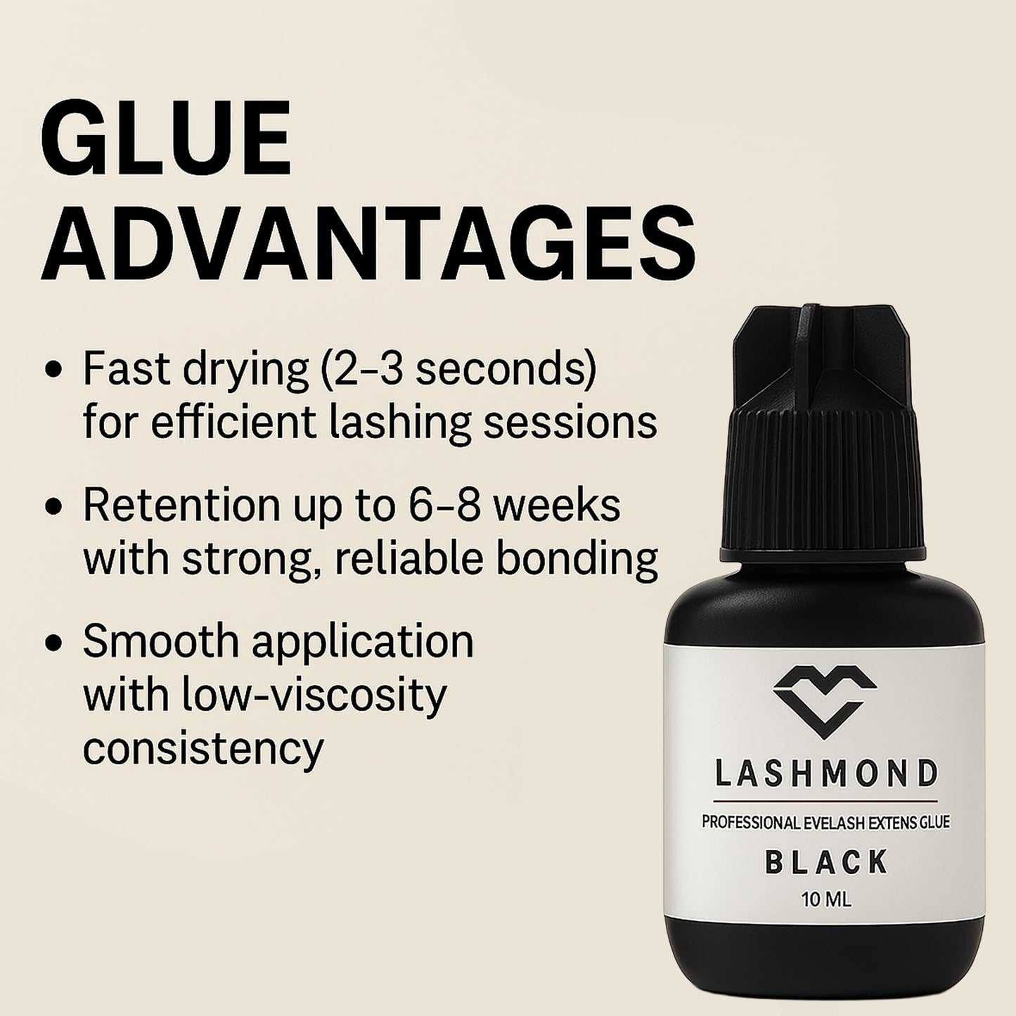 Lashmond Eyelash Extension Glue & Primer Set – Professional Black Lash Adhesive (10ml, 2-3s Drying, 6-8 Weeks Retention) + Lash Primer (15ml) for Lash Artists & Beginners
