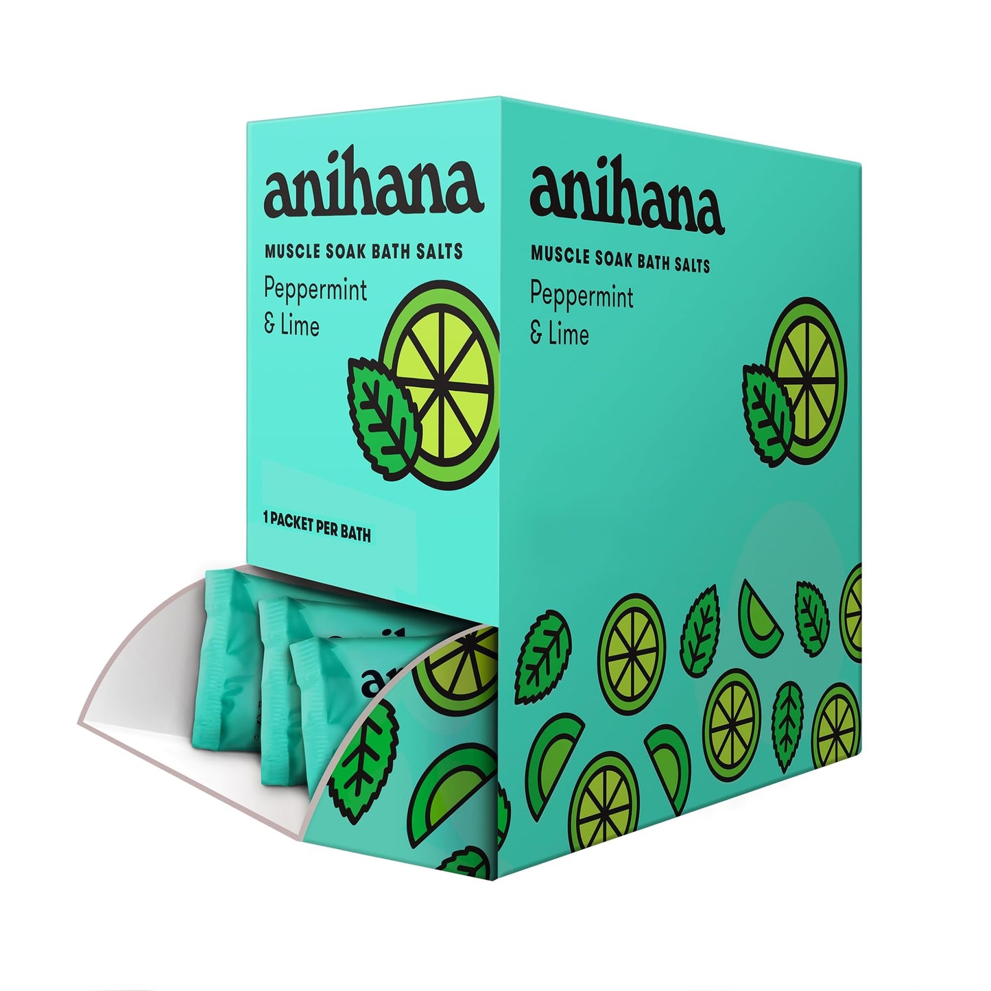 ANIHANA Relaxing Bath Salts, Muscle Soaking Aid with Coconut Oil, Helps Ease Aches and Pains, Relaxing Peppermint & Lime Scent, 15pk