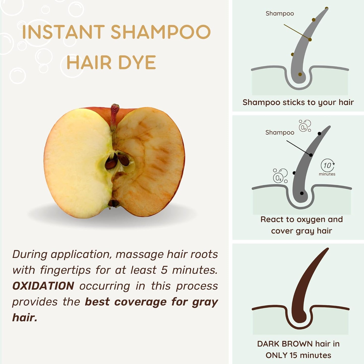 Dark Brown Hair Dye Shampoo - Ammonia-Free Formula for 100% Grey Coverage | 400ml Pack of 2
