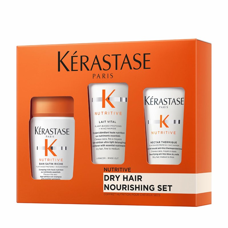 Kérastase Nutritive Discovery Set For Dry Hair - Nourishing Mini Shampoo, Conditioner and Leave In, Controls Frizz and Enhances Shine With Niacinamide