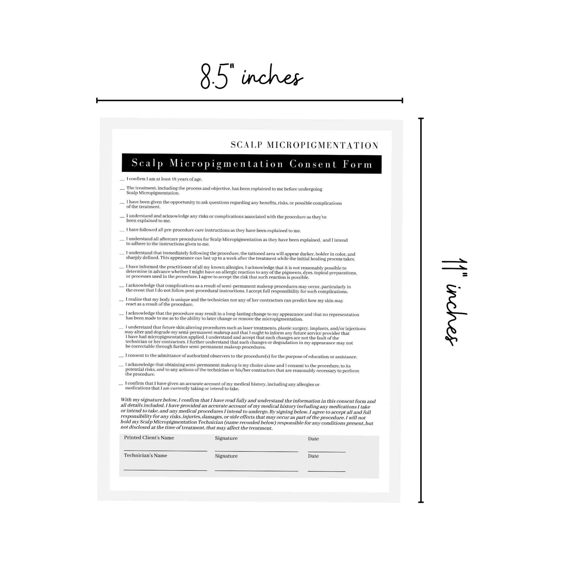 Scalp Micropigmentation Client Intake Forms: Intake,Consent,Consultation and Aftercare Forms | 75pk 25 of Each | for PMU Scalp Tattoo Professional Pigmentation 8.5 x 11” in Forms, Black and White