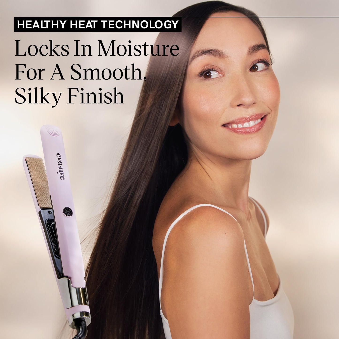 Eva NYC Healthy Heat Nano Silk Flat Iron - 1-Inch Lavender Hair Straightener with Curling Function, Ceramic Plates and Adjustable Temperature