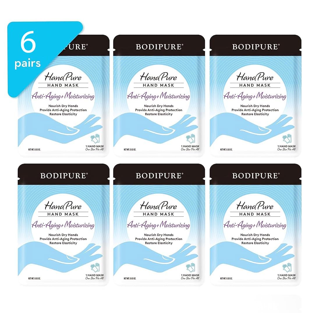 Bodipure HandPure Hand Repair & Anti-Aging Hand Mask – 20-Minute Moisturizing Gloves for Dry, Cracked Hands, Softens Cuticles, Paraben-Free, With Natural Botanical Ingredients (6 Packs)