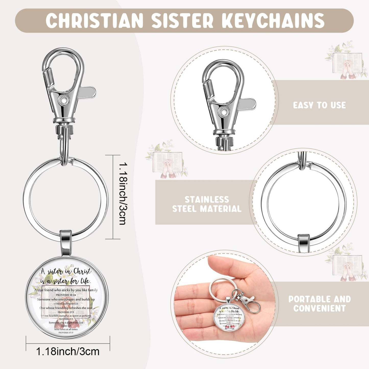 Dansydaisy 32 Pcs 8/16 Set Sister in Christ Gifts Secret Sister Gifts Makeup Bag Bible Verse Keychains for Friends Birthday Gift