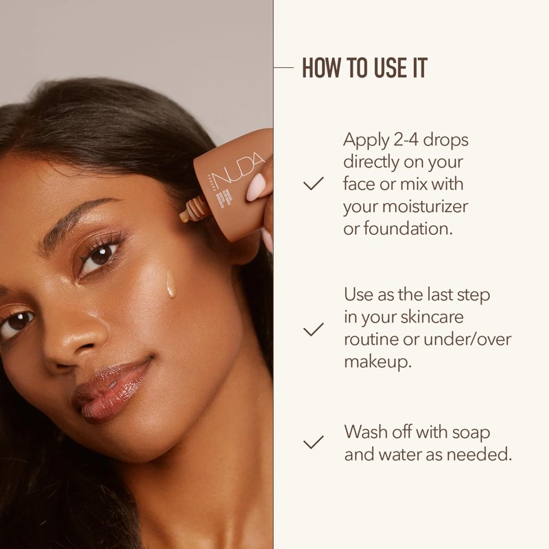 Nuda GlowDrops | Squalene, Ginger, Lavender, & Moringa-Infused Glow Bronzing Drops for Face | Lightweight, Buildable, & Blendable Liquid Bronzer Formula | Paraben & Sulfate-Free Serum, (1 Fl Oz)