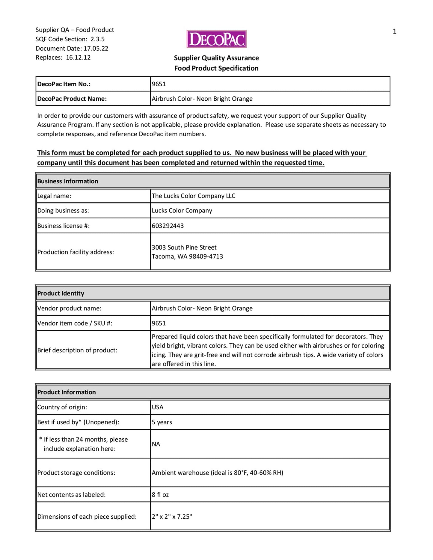 DecoPac Neon Bright Orange Airbrush Color, Orange Food Colouring, Food Safe, Orange, 8 oz