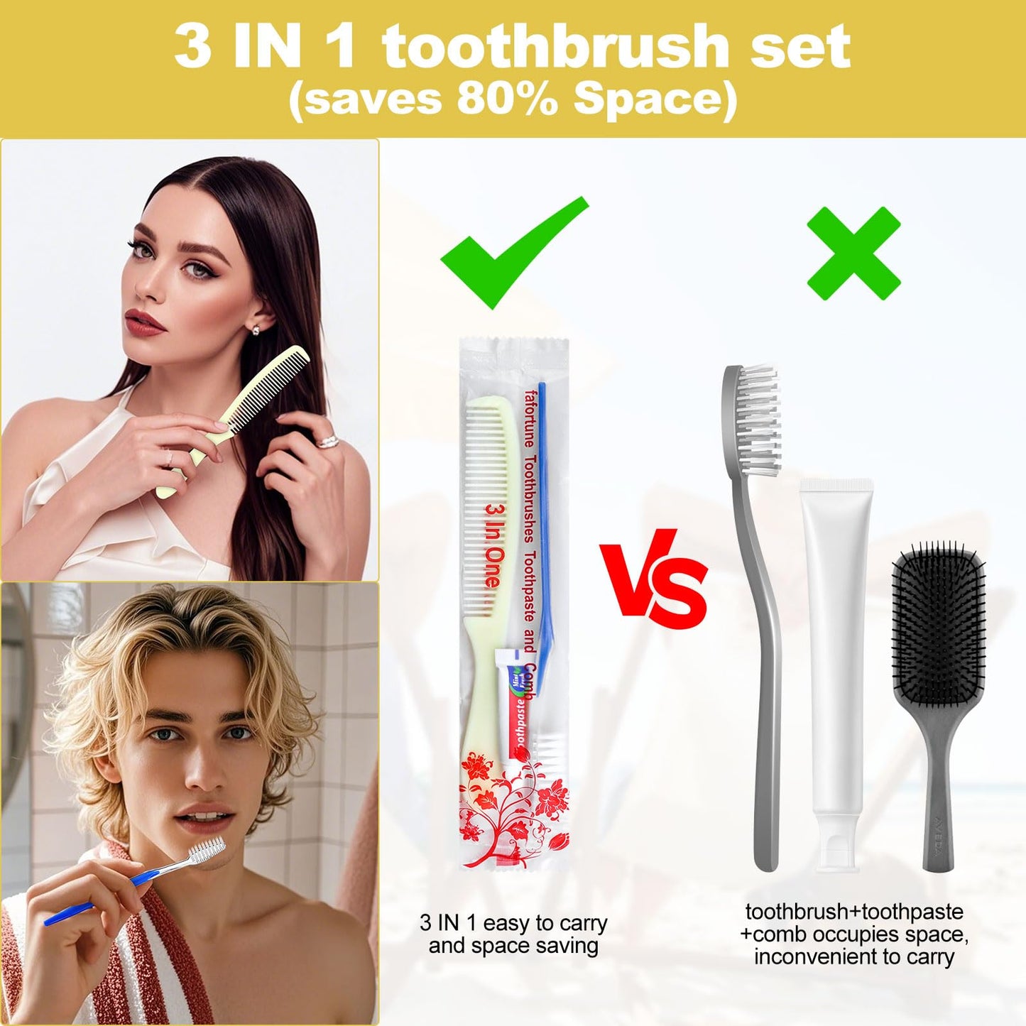 fafortune Disposable Toothbrushes with Toothpaste and Comb for Homeless Individually Wrapped-Suitable for Hotel,Air Bnb,Shelter/Homeless/Nursing Home/Charity (100PCS)