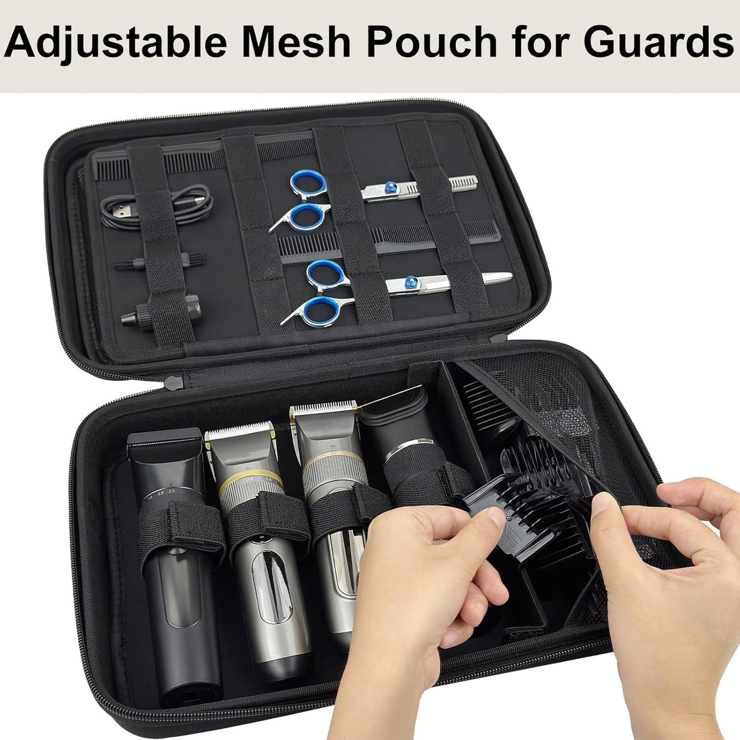 Hard Travel Barber Case - Large Clipper Storage Organizer with Adjustable Shoulder Strap | Black
