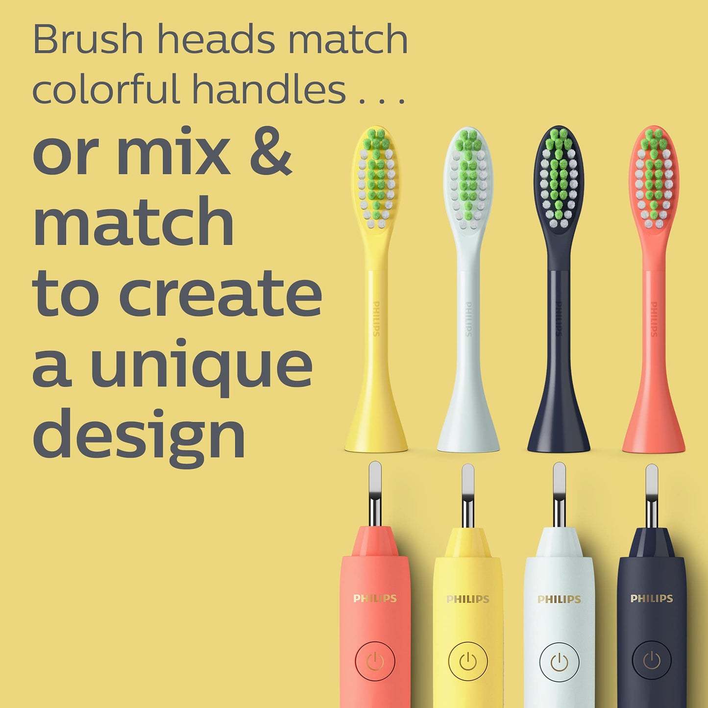 Philips One by Sonicare Genuine Replacement Electric Toothbrush Heads, 2 Brush Head Pack Up to 6 Month Supply, Mango Yellow, BH1022/02