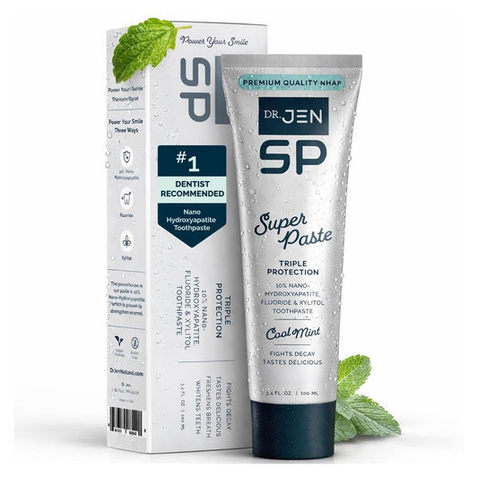 Dr. Jen Super Paste Toothpaste with 10% Premium Nano Hydroxyapatite, Fluoride, Xylitol & Glycerin for Daily Oral Care, Designed for Sensitive Teeth, Vegan, Travel Essentials, Cool Mint Flavor, 1 Pack