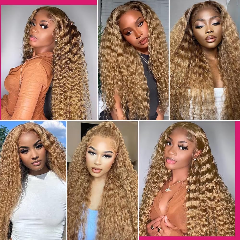 Honey Blonde Human Hair Bundles Color 27 Deep Wave Bundles Human Hair Unprocessed Brazilian Virgin Hair 3 Bundles 12 14 16 Inch Honey Blonde Deep Wave Bundles