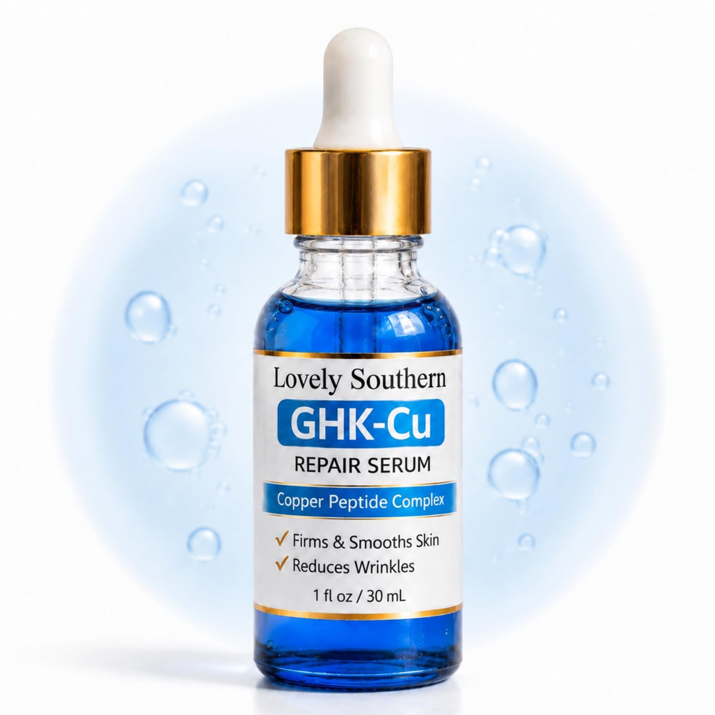 Lovely Southern 1.5% Copper Peptides GHK-Cu Anti-Aging Facial Serum for Fine Lines, Skin Elasticity, Made in USA, 1 Fl Oz