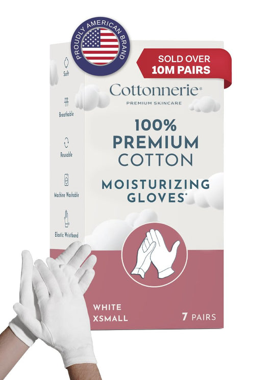 7 Pairs Cottonnerie Cotton Gloves for Dry Hands Sleeping, Moisturizing Gloves Overnight, Hand Moisturizer Gloves, Moisture Gloves for Dry Hands Overnight, Sleeping Gloves, Eczema Gloves, XSmall