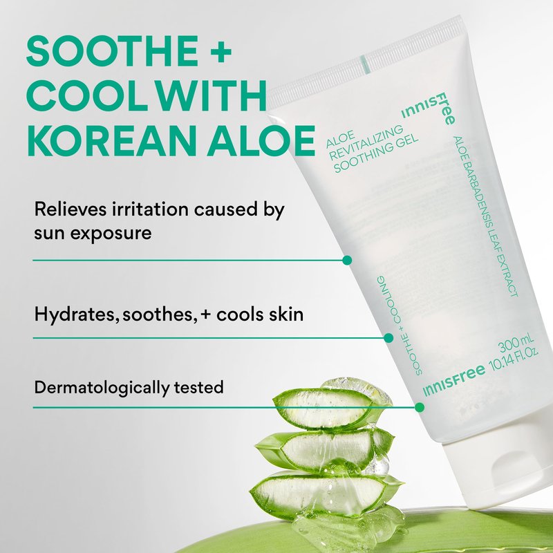 innisfree Aloe Vitalizing Soothing Gel | Hydrating Korean Face and Body Moisturizer | Soothe Dryness and Sunburns