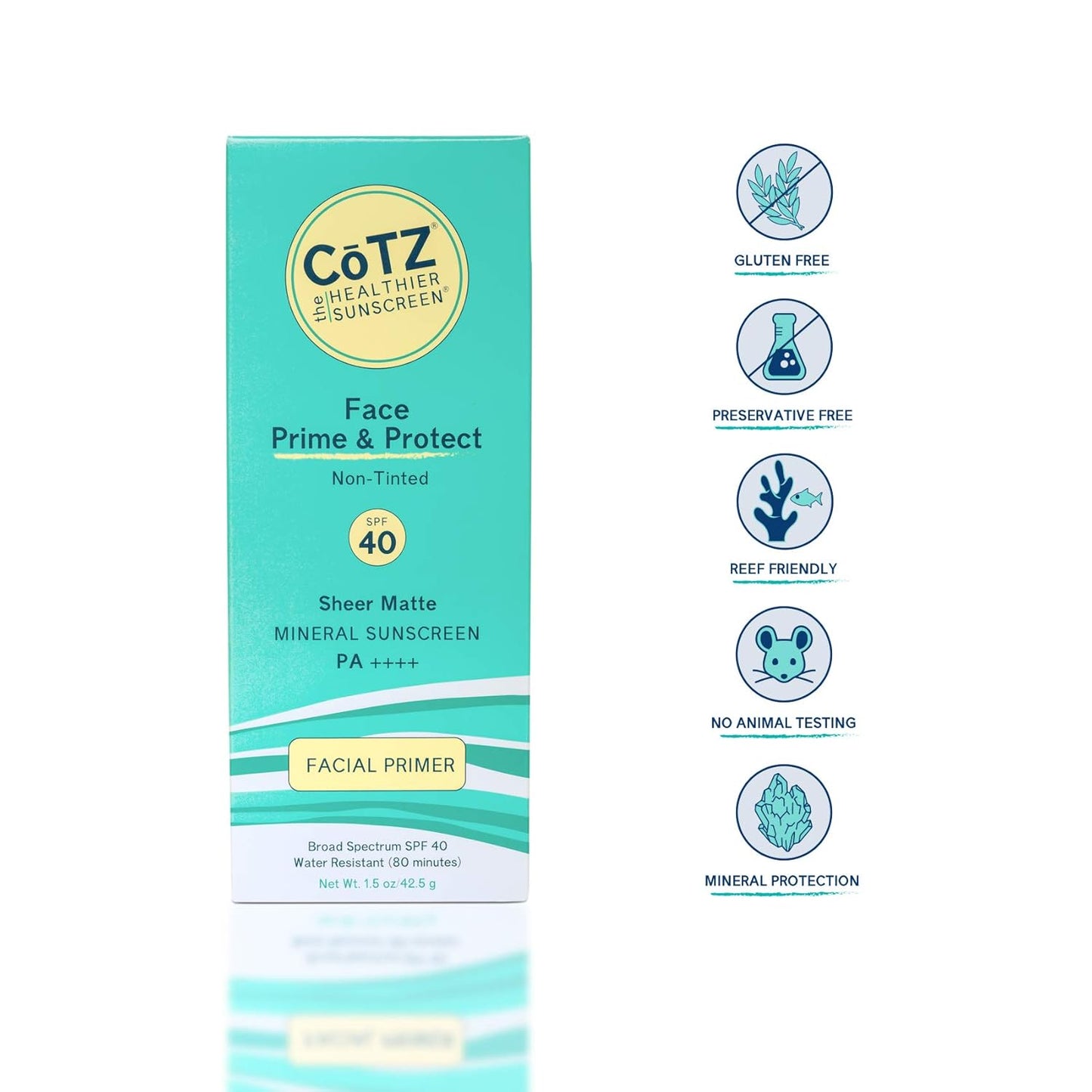 COTZ Face Prime & Protect Mineral Sunscreen - Broad Spectrum SPF 40 | Non-Tinted Facial Primer, 1.5 oz
