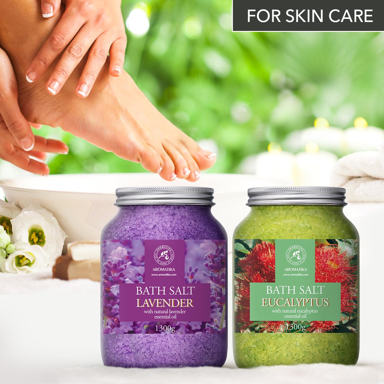 Bath Sea Salt Set 2х46Oz - Lavender & Eucalyptus - Natural Lavender Essential Oil - Eucalyptus Essential Oil - Aromatherapy - Relaxing - Calming - Body Care - Beauty - Bathing - Spa
