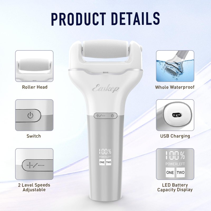 Electric Foot Callus Remover Easkep Rechargeable Portable Electronic Foot File Pedicure Tools, Waterproof 16 in 1 Callus Remover Kit, Professional Pedicure Kit for Dead Hard Cracked Dry Skin (Silver)
