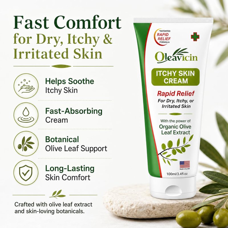 Oleavicin Extra Strength Anti-Itch Cream (2 Pack) for Dry, Itchy Skin Relief – Natural Fungal & Rash Treatment with Olive Leaf Extract – Fast-Acting, Long-Lasting Itch Relief