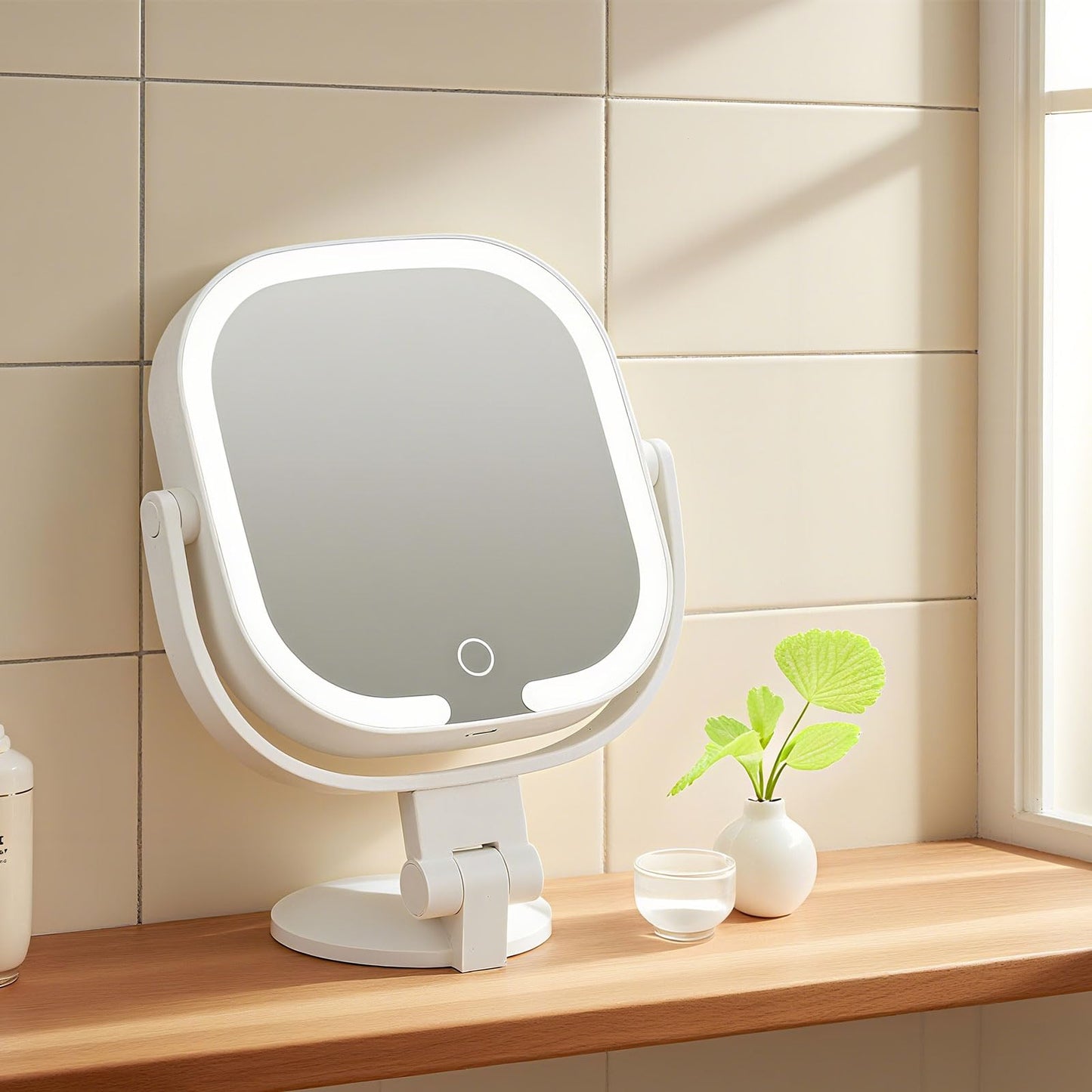Ukransa Square 30X Magnifying Makeup Mirror with Light, Dual-Sided Suction Cup Vanity Mirror, 3 Lighting Modes & Stepless Dimming, Rechargeable, 360° Rotatable, Portable Wall-Mounted Mirror