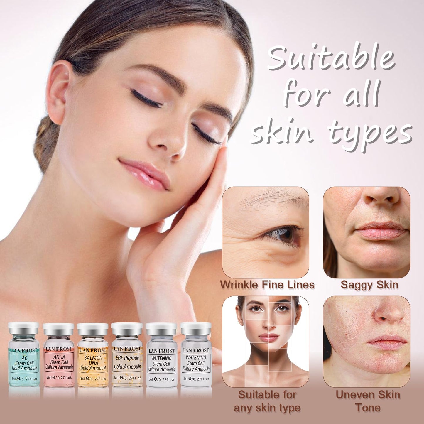 Facial Glow Starter Kit Hyaluronic Acid Serum Foundation Skincare Mix Kit 0.27oz Hyaluronic Ampoule and Essence Foundation, 12 Vial Pigment Skincare Kit with Serum