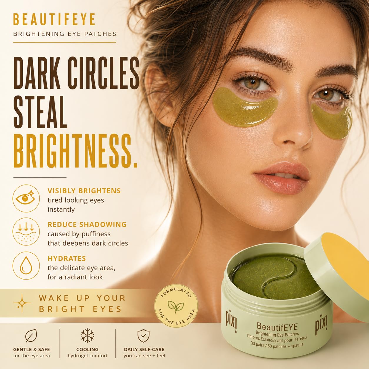 Pixi BeautifEYE Hydrogel Under-Eye Patches | Brightening Eye Patches For Dark Circles | Treat Uneven Under Eyes + Dullness | Vit C, Niacinamide | 60 Patches