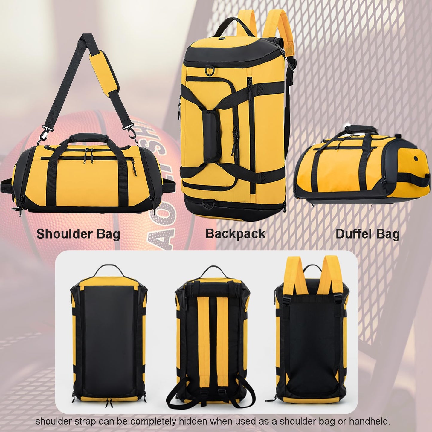 W WINTMING Gym Duffle Bags Gym Bag for Men Travel Duffle Bag With Shoe Compartment Wet Pocket Sports Duffle Bag Weekender Overnight Backpack (Black)