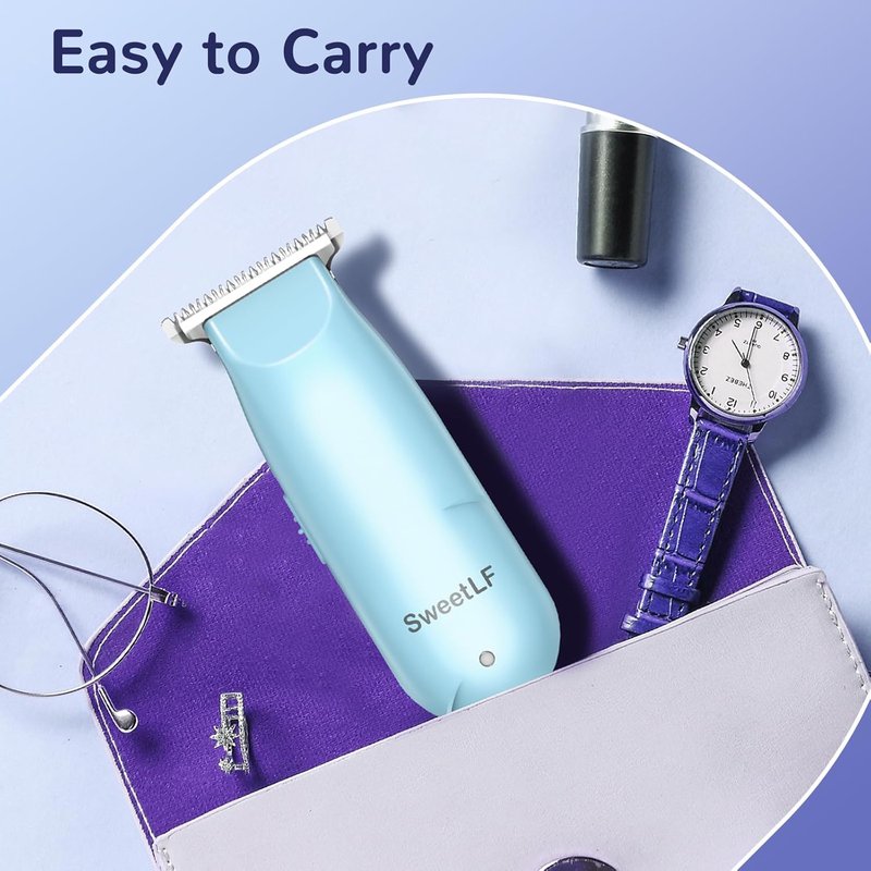 Bikini Trimmer for Women - SweetLF Pubic Hair & Body Hair Trimmer with 3 Guards | Portable Type-C Charging, Blue