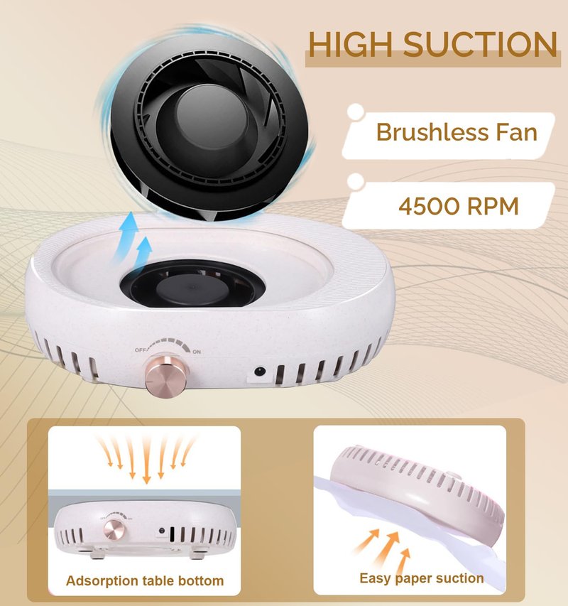 Lumcrissy Professional Nail Dust Collector - 4500 RPM Strong Suction, Quiet Adjustable Brushless Turbo Fan, 360° Dust Collection for Acrylic/Gel Nails, Salon & Home Use (Oatmeal)