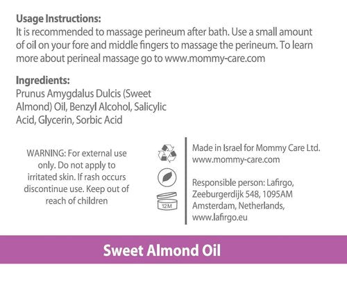 Mommy Care Perineal Massage Oil Labor Preparation, Flexible Perineal Massage Oil, Sweet Almond Oil for Pregnancy and Postpartum Recovery 100ml/3.38 fl.oz Organic All Natural
