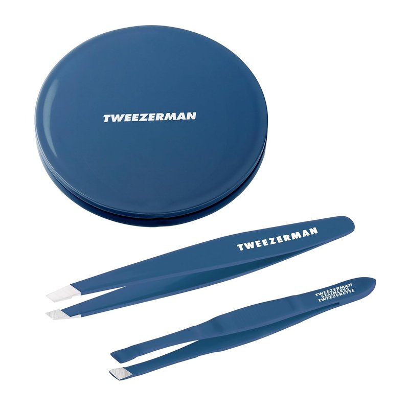 Tweezerman Brow Grooming Set | Slant Tweezer, Travel Tweezerette & Compact Mirror for Perfect Eyebrows