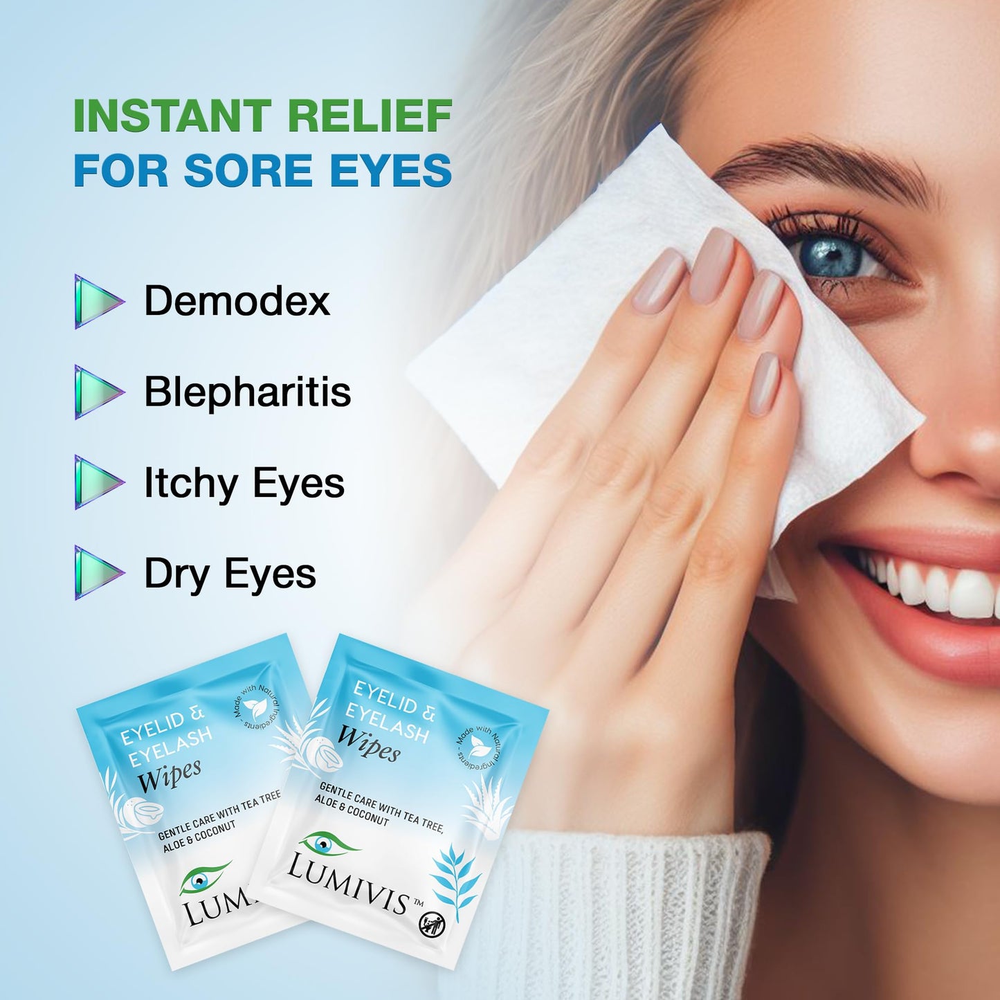 Lumivis Eyelid Wipes – Gentle Daily Eye Hygiene, 144 Individually Wrapped