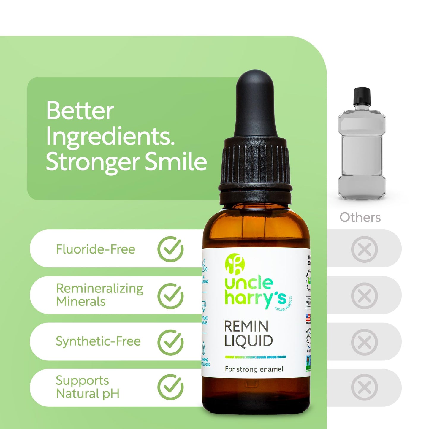 Uncle Harry's Natural & Fluoride-Free Remineralization Liquid for Tooth Enamel - Freshens Breath & Strengthens Teeth (2 Pack, 1 oz.)