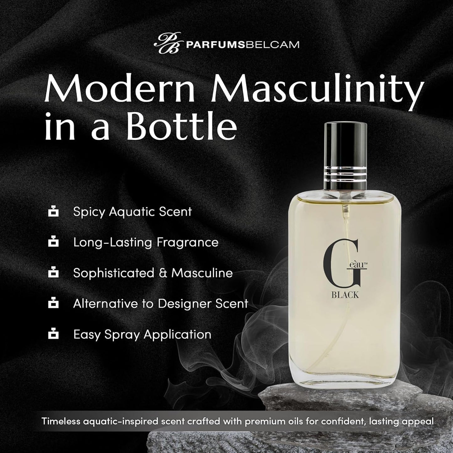 Black Eau De Toilette Spray for Men - 100 mL Long-Lasting Fresh Aquatic & Spicy Fragrance with Sandalwood & Patchouli