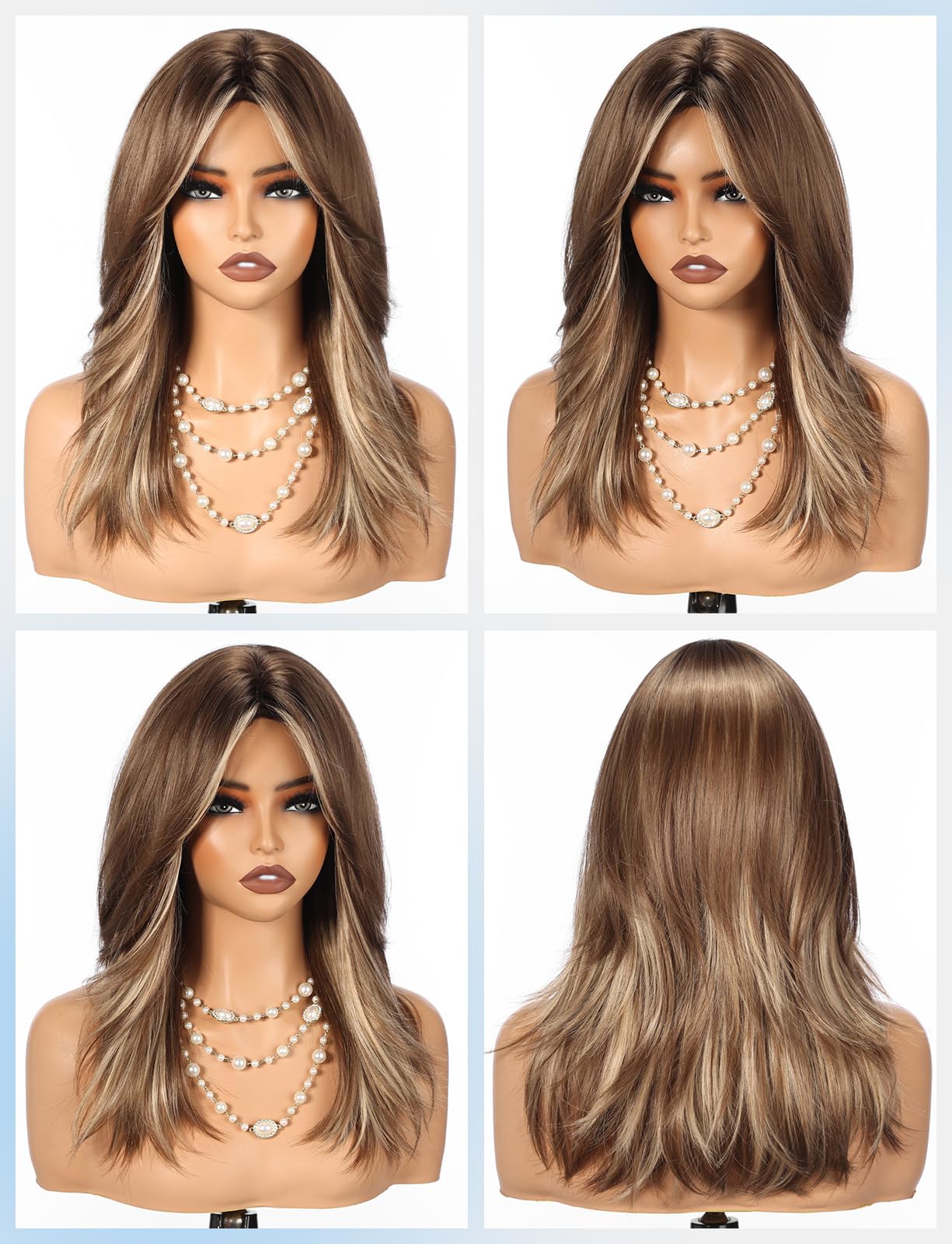 HAIRCUBE Long Synthetic Wig for Women Heat Resistant Natural Looking Hair with Bangs, Perfect for Daily Use, Party & Cosplay (Brown with Highlights)