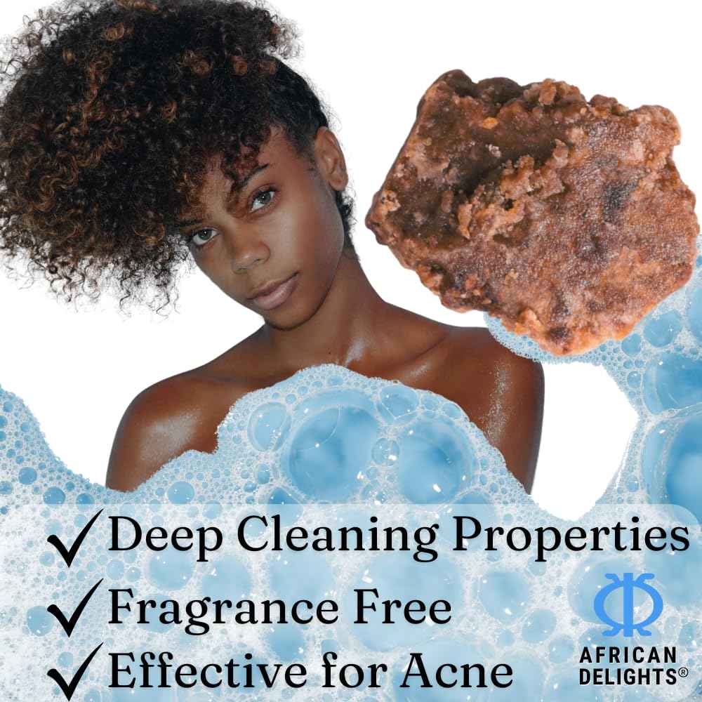 African Delights Herbal Black Soap Bar – Organic Soap for Acne & Sensitive Skin, Traditional Skincare from Ghana, Face & Body Cleanser, Jabon Negro Africano