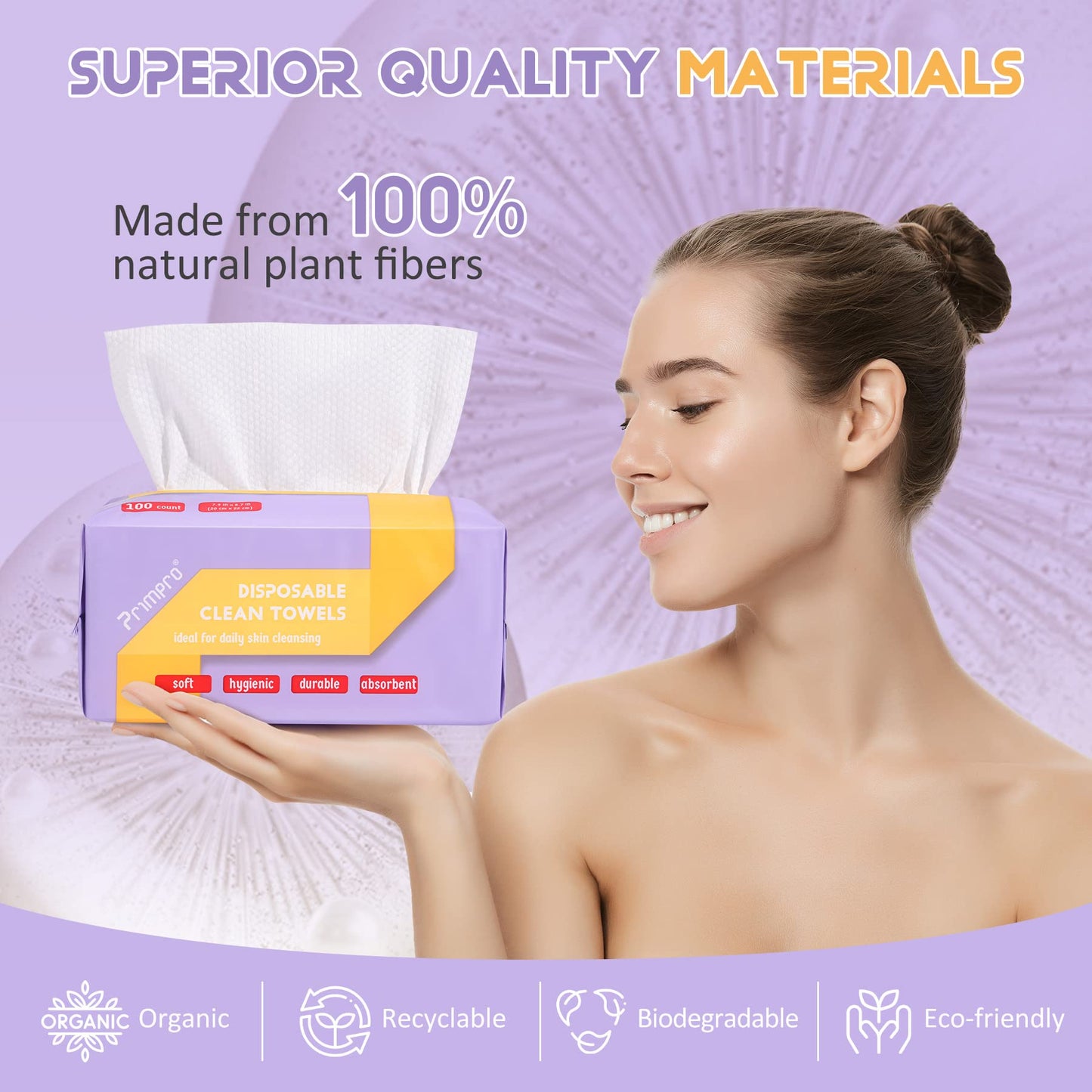 Primpro 600 Count Disposable Face Towels Ultra Soft Hand Washcloth Lint-Free Dry Wipes Biodegradable Facial Cleansing Towelettes (100 Count 6 Pack)