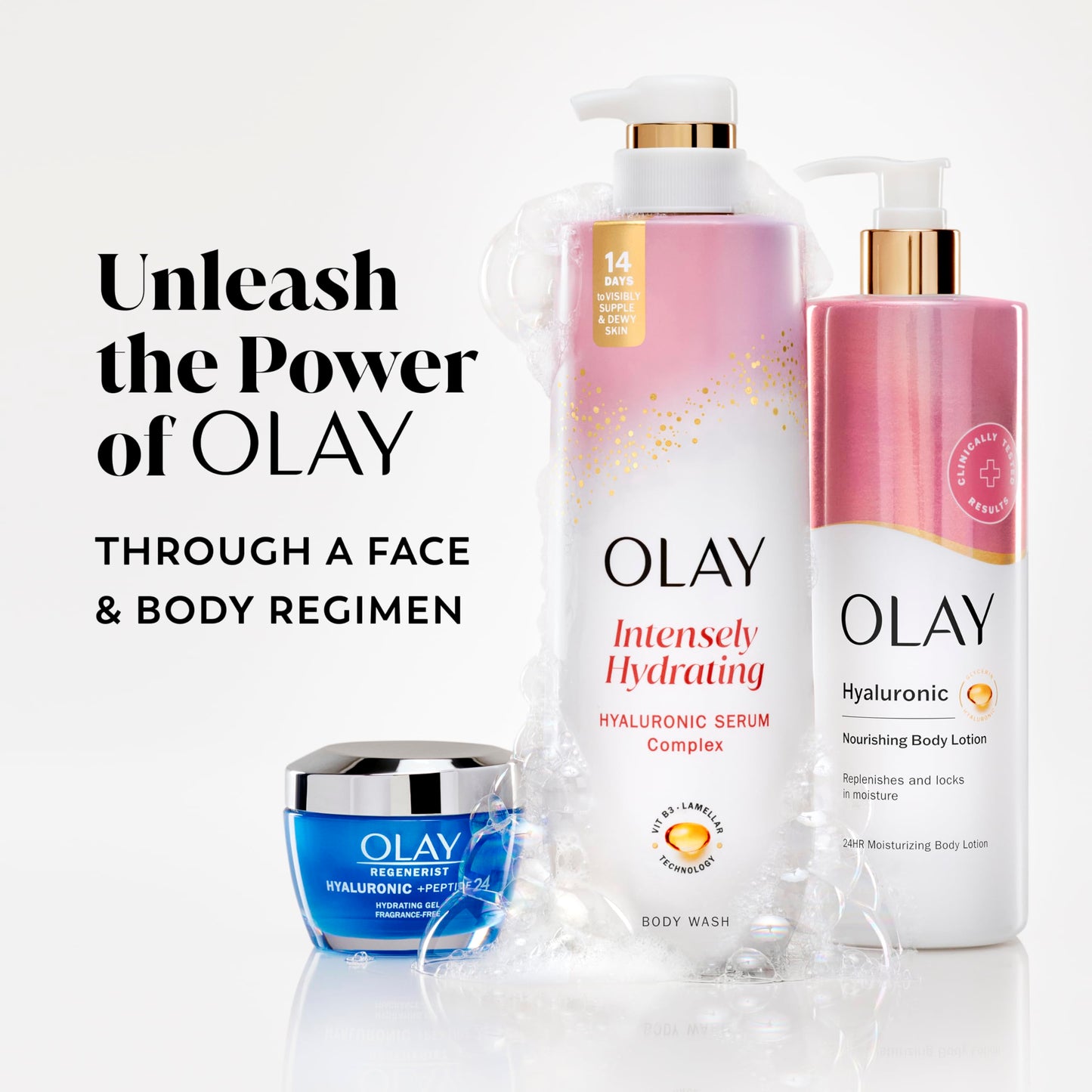 Olay Body Wash for Women, Intensely Hydrating, Hyaluronic Acid Serum Complex, Renews Moisture, Free of Parabens & Phthalates, Vitamin B3 Lameller Technology, For All Skin Types, 26 fl oz (Pack of 2)