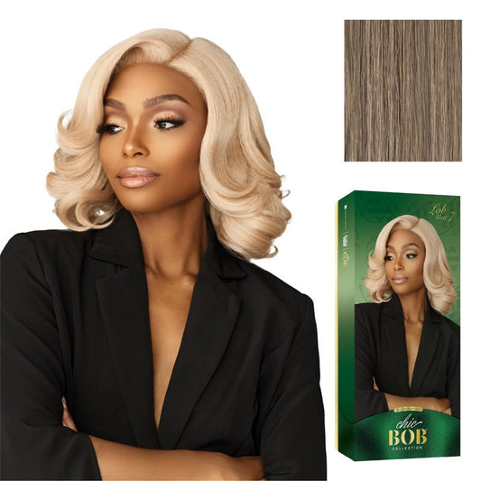 Sensationnel Chicbob Lace Frontwig - Lob Unit 7 Face Framing Glueless Wig Wide 5 Inch Deep Part Synthetic Preplucked Hairline (MUSHROOMASHBLONDE)