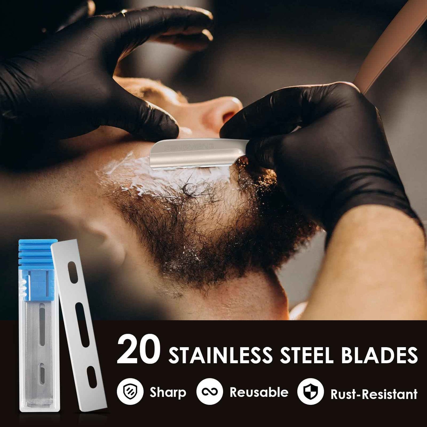 BANGMENG Straight Razor for Men, Professional Barber Razor with 20 Stainless Steel Blades, Edge Single Blade Shavette Shaving Razor for Smooth Precise Shave