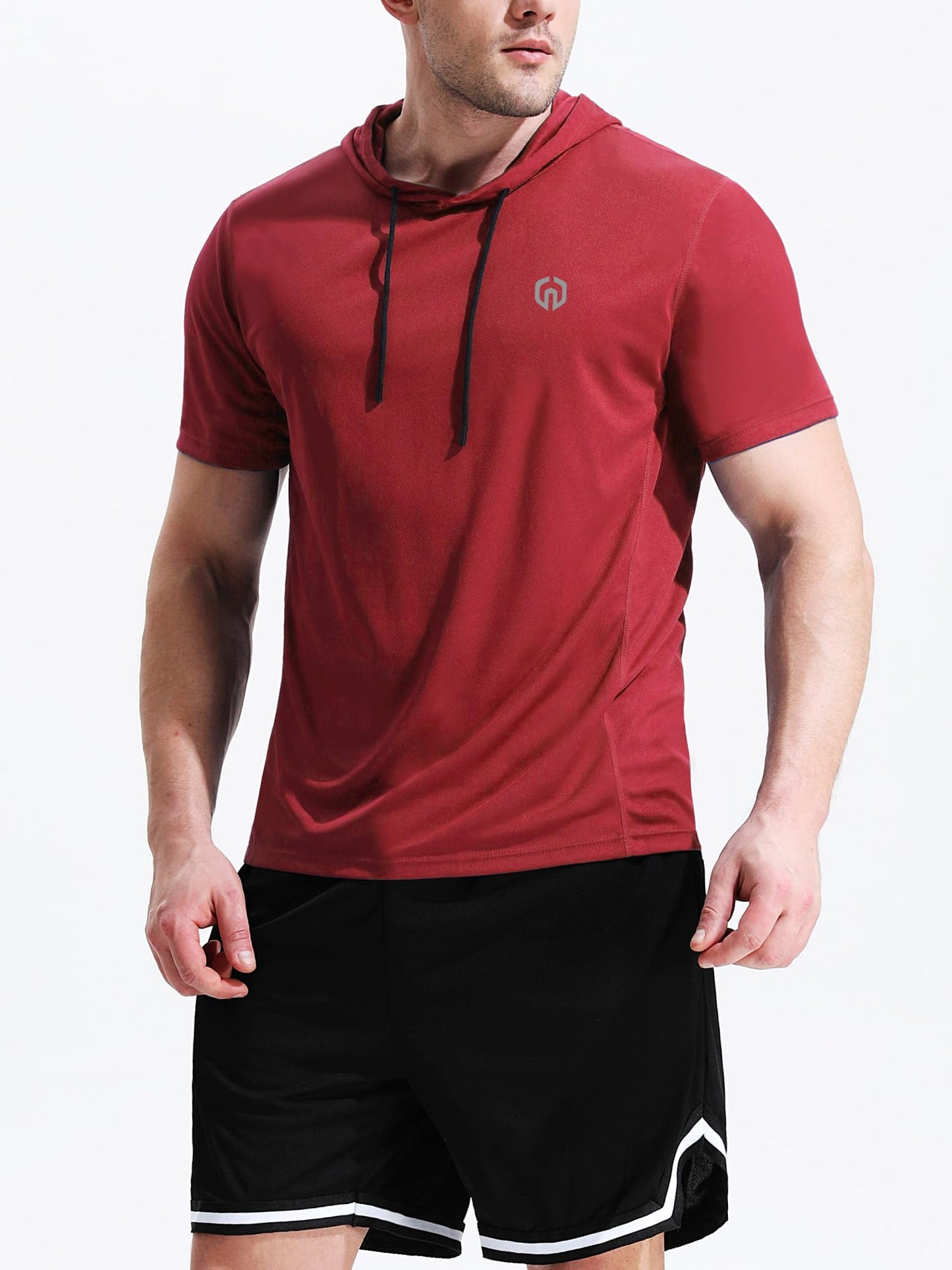 NELEUS Men's Running Shirt Mesh Workout Athletic Shirts with Hoods,5084,3 Pack,Black/Blue/Red,US L,EU XL