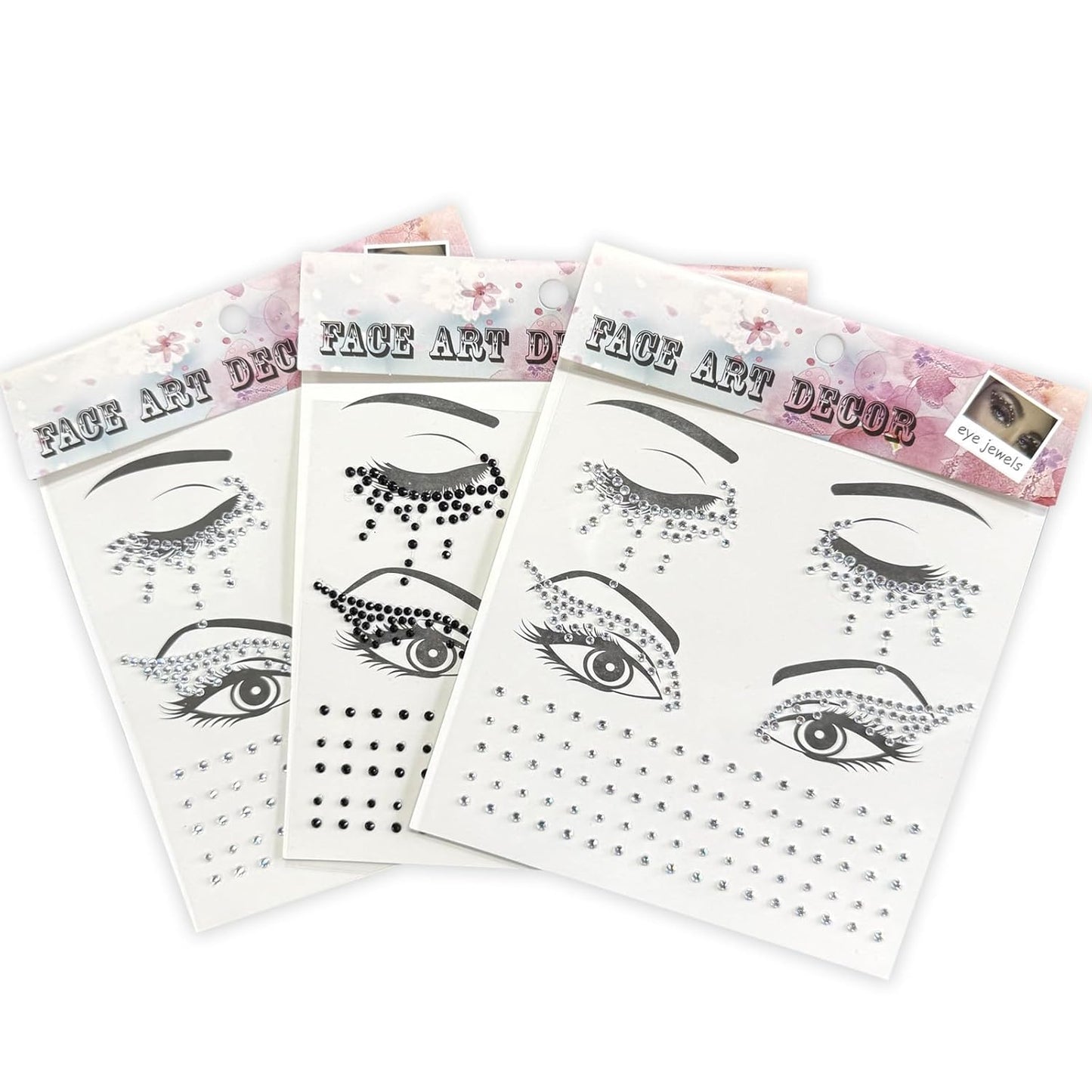 Winged Eyeliner Glam Face Gems - Crystal Eye Jewels Stick-On Tattoos | 3-Pack