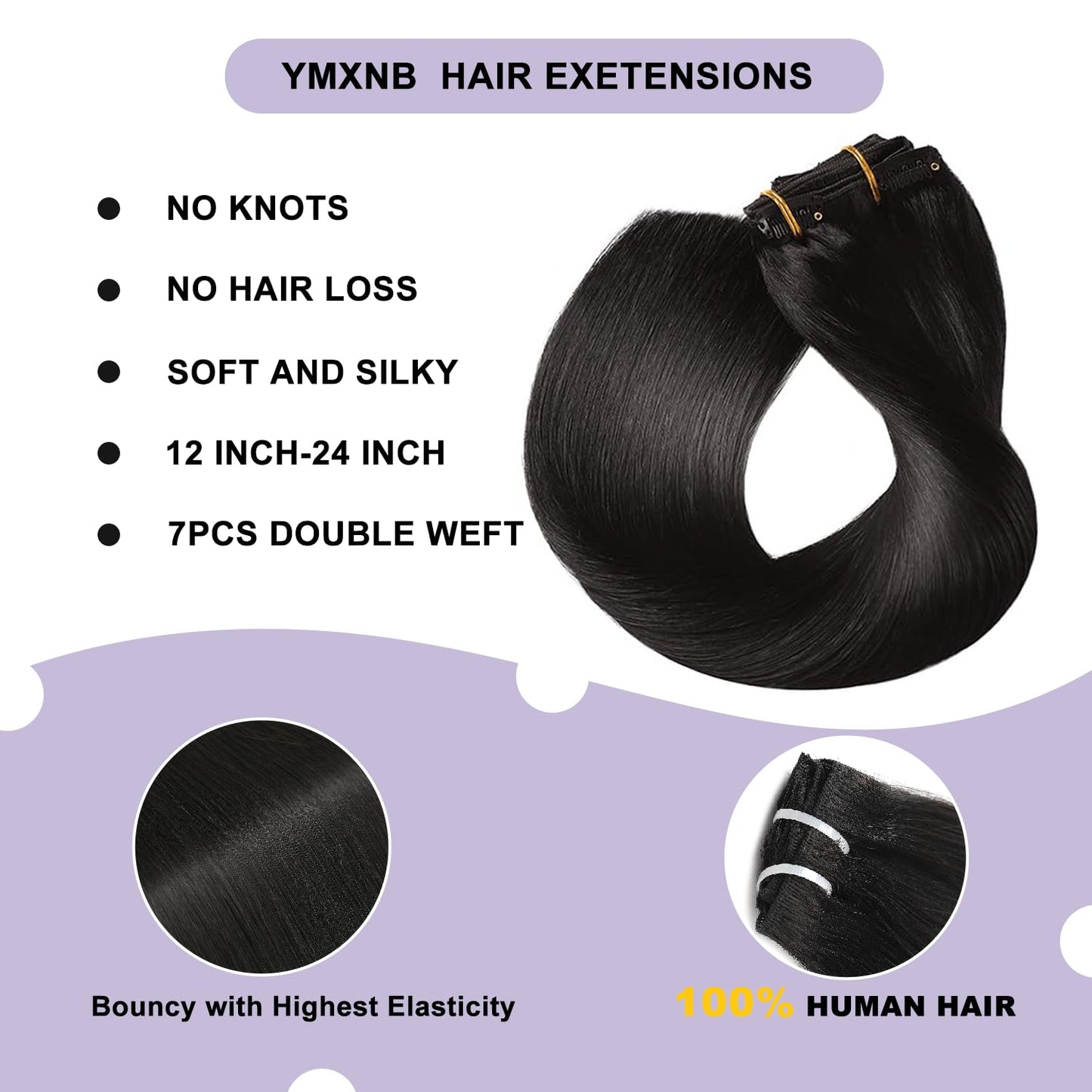 YMXNB Clip In Hair Extensions Real Human Hair 12Inch 90g 100% Remy Human Hair Extensions Clip Ins Invisible Seamless Straight Human Hair Clip In Extensions 7pcs Double Weft Natural Black
