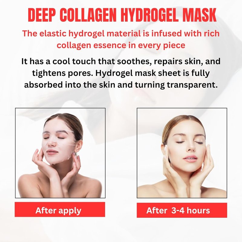 Bio-Collagen Deep Hydrating Face Mask - Anti-Wrinkle Hydrogel Sheet Mask | Firming, Pore Minimizing, 12-Pack (34g Each)