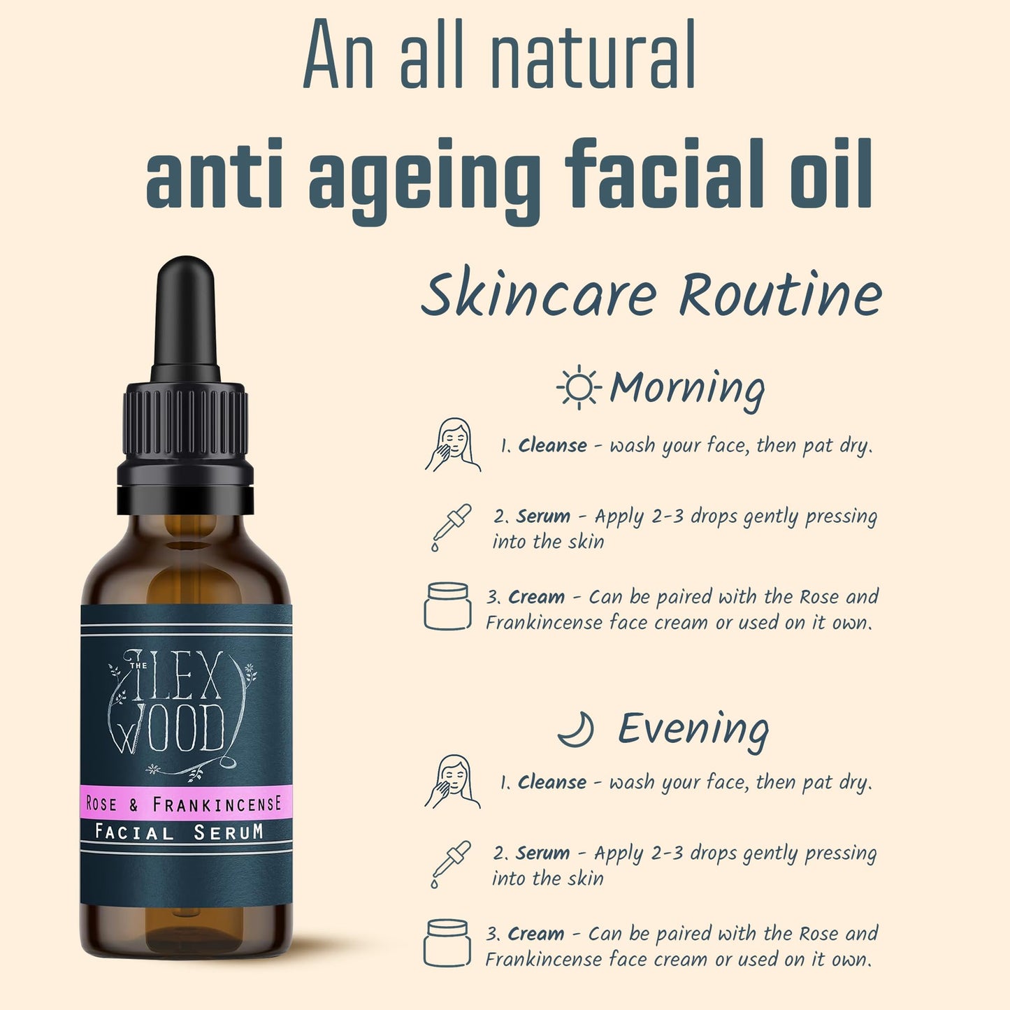 The Ilex Wood - Rose and Frankincense Face Serum - 100% Natural, Vegan, Moisturising, Anti Ageing, Wrinkle & Line Reducing, Cruelty Free, Plastic Free, Handcrafted - 20ml (0.68 fl oz)