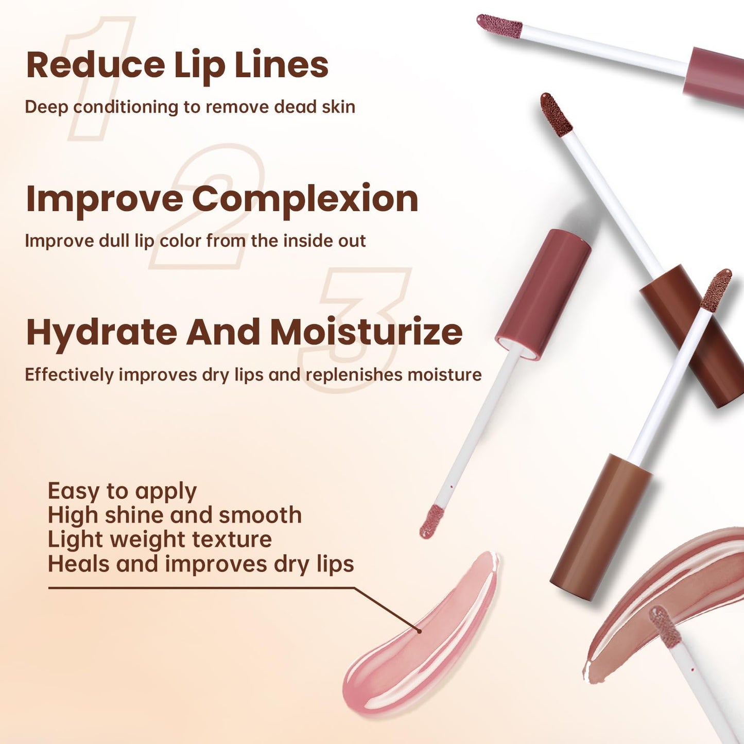 HOSAILY Lip Liner Gloss Set, Light Brown Plumping Lip Liner Lip Pencil Moisturizing Lightweight Lip Gloss Lip Combo, High Shine Glossy Lip Tint Lip Stain Makeup Long Lasting Lip Contour for Women