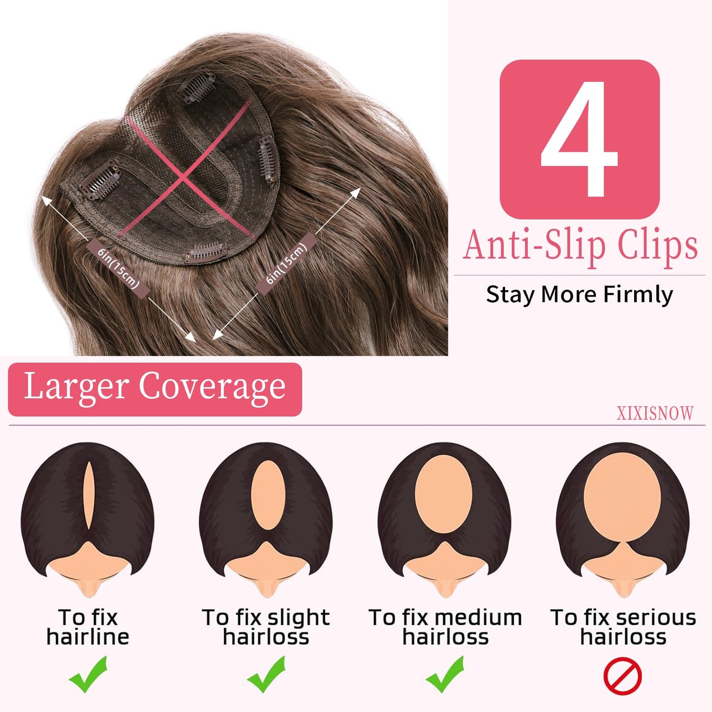 XIXISNOW Hair Toppers for Women Thinning Hairs 24 Inch Long Layered Topper Curly Synthetic Wiglets Pieces Hand-Tied Hairline Synthetic Clip on Hair Topper for Women Dark Brown Mix Golden Brown