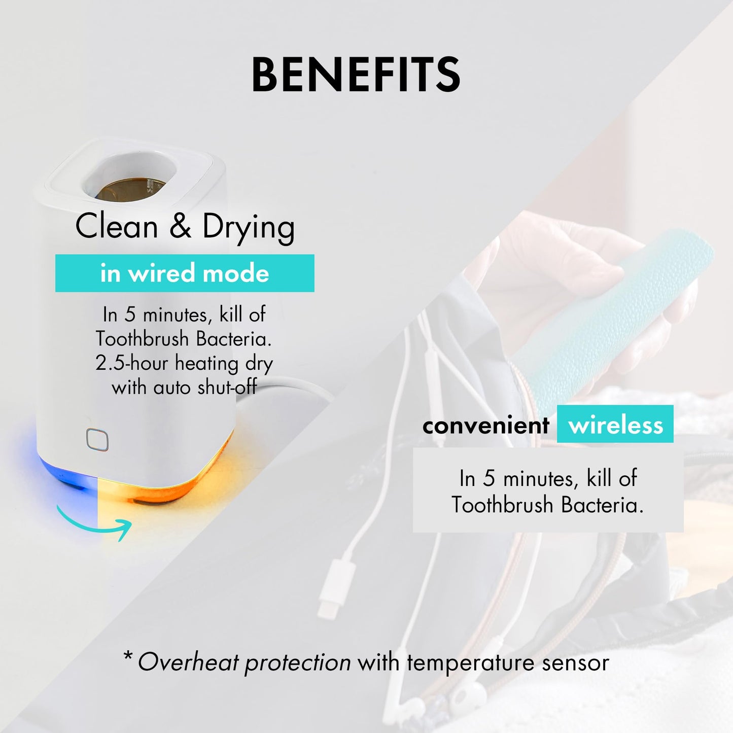 Link UV-C + Heat Drying Toothbrush Holder L-S201/Toothbrush Cover/Toothbrush Travel Containers/USB Charging Way/Auto Care System (White)