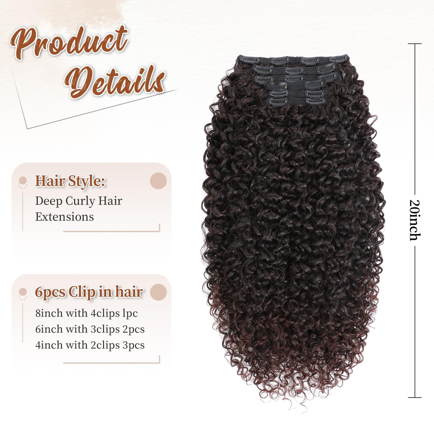 Curly Clip in Hair Extensions,Molefi 6PCS Curly Clip Ins for Women 20 Inch Deep Wave 100% Pure Protein Silk Hairpieces for Bridal Party Daily